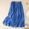 thumbnail image 5 of Amkhujs Long Skirts for Women Soft Loose Elastic Waist Linen Skirt with Drawstring Trendy Elegant Flowy Skirt for Casual Wear,Blue,M, 5 of 5