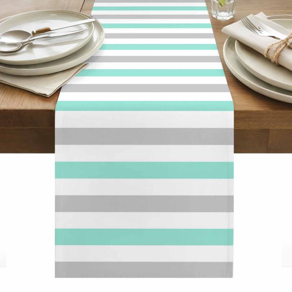 Teal Grey Table Runner - 70 Inch Long, Kitchen Dining Table Runner Dresser Scarves, Farmhouse Watercolor Modern Geometric Farmhouse Decor for Coffee Tables Wedding Party Banquet