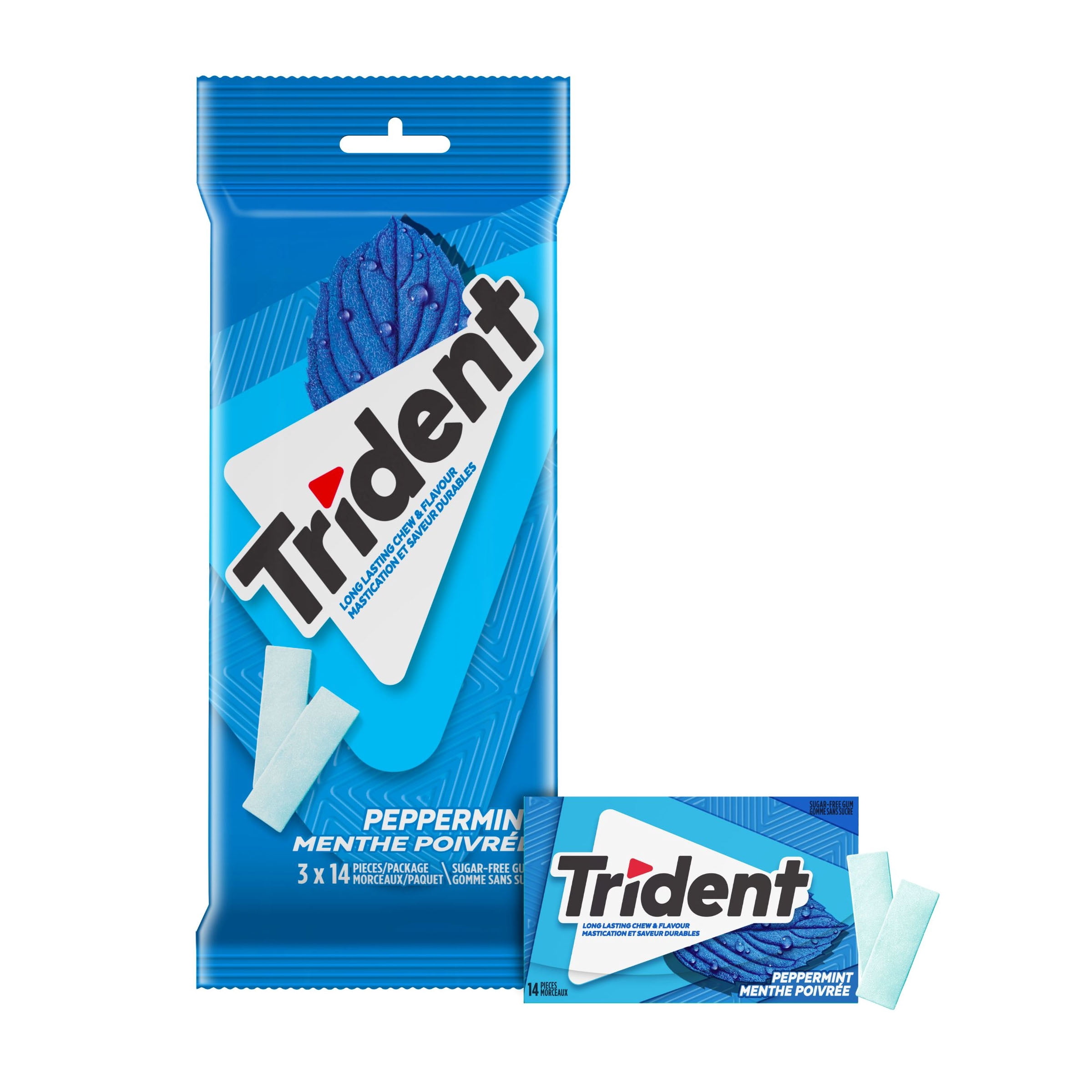 Trident, Multipaquet de gomme sans sucre menthe poivrée, 3 paquets (42 pièces
