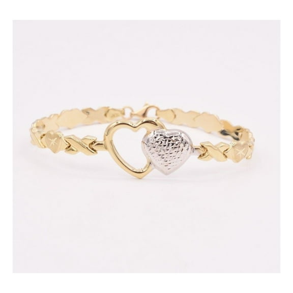 Diamond-Cut Hearts & Kisses Women’s Adult Bracelet 10K Yellow White Gold, 4.95 Gr – Goldum NYC