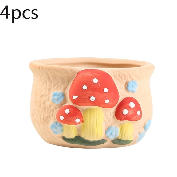 4pcs Mushroom Design Flower Pot, Creative Mushroom Decoration Plant Pot, Succulent Flower Pot Potted Container