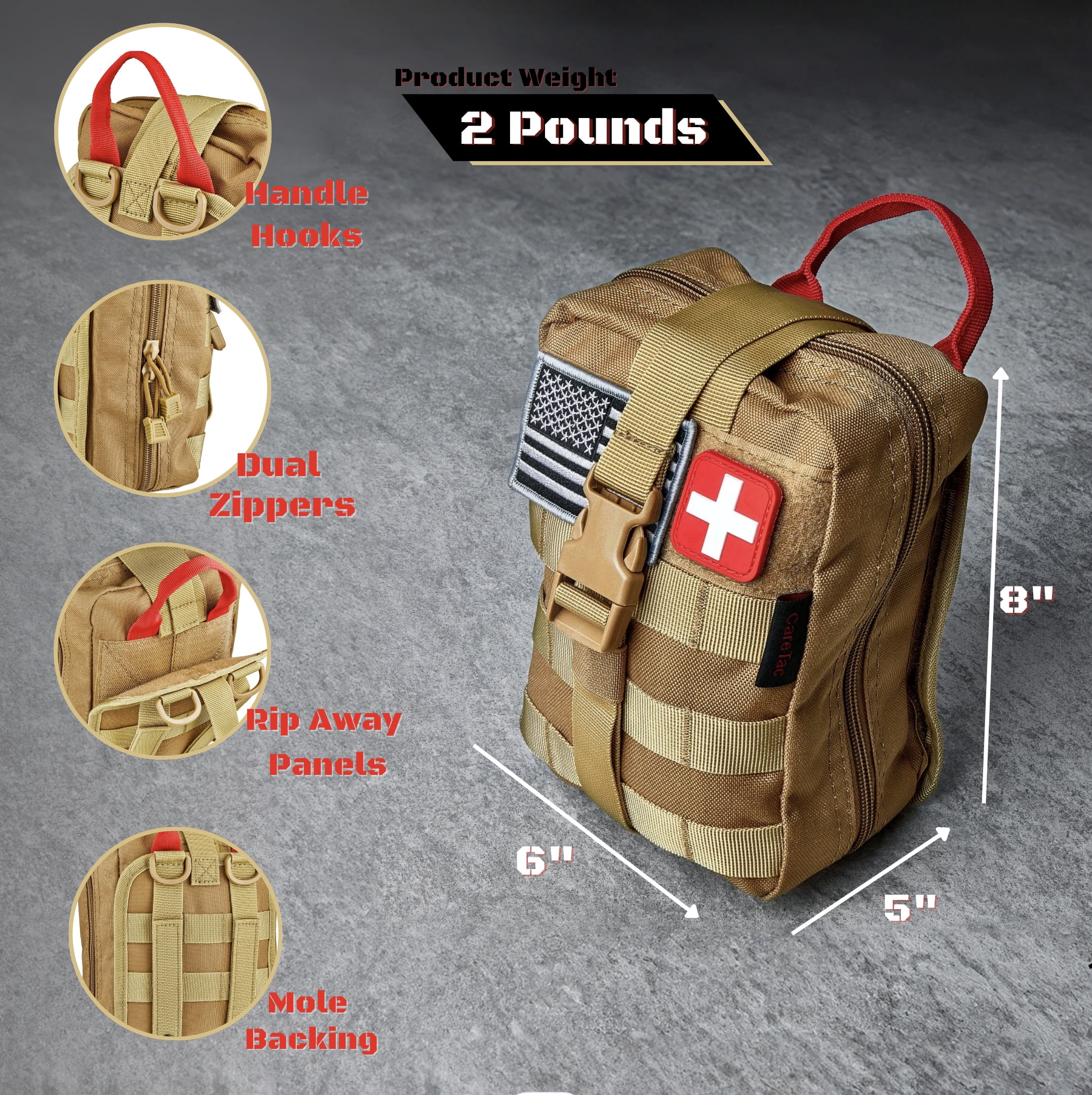 CareTac IFAK Trauma & First Aid Kit with CAT Gen 7 Tourniquet for Emergency Bleeding Control and Wound Care