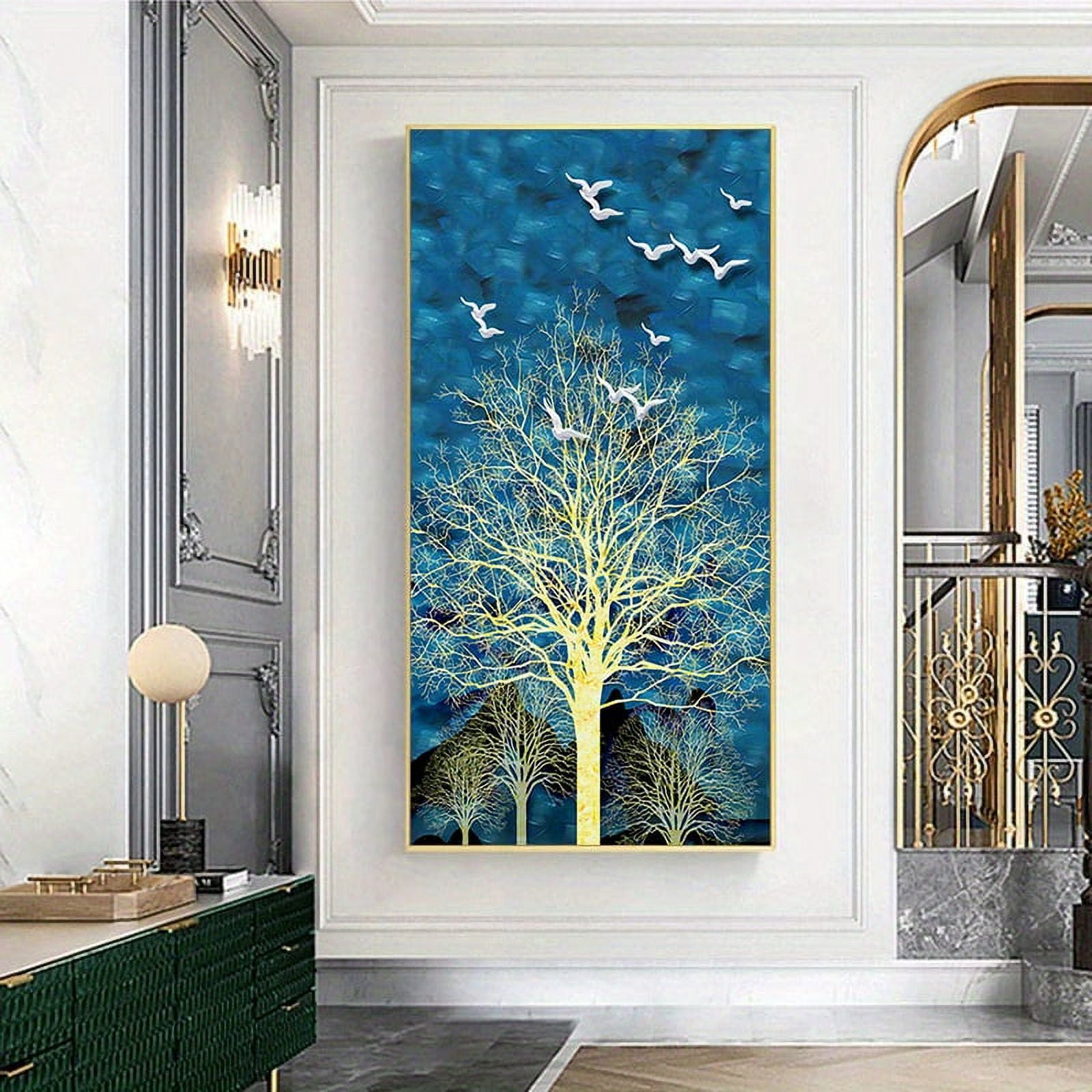 1pc Frameless Golden Tree Of Life Canvas Poster Print Modern