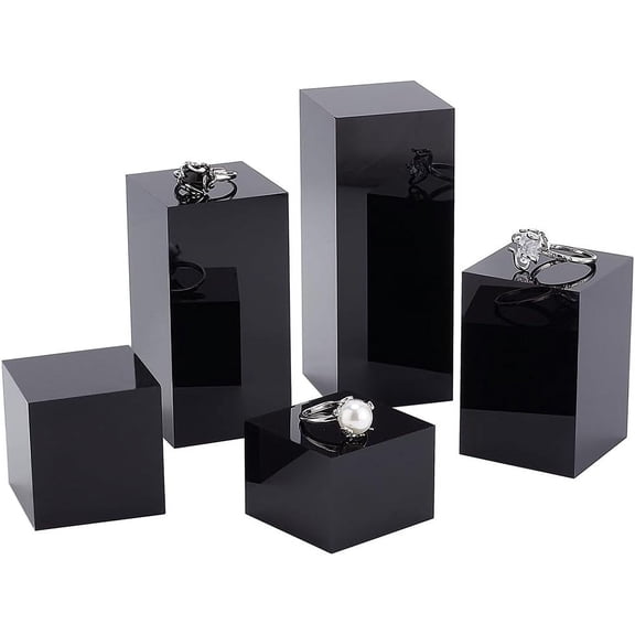 5Pcs Black Acrylic Cube Display Block 1.2/1.6/2.4/3.2/4 Inch Solid Display Pedestal Stand DIY
