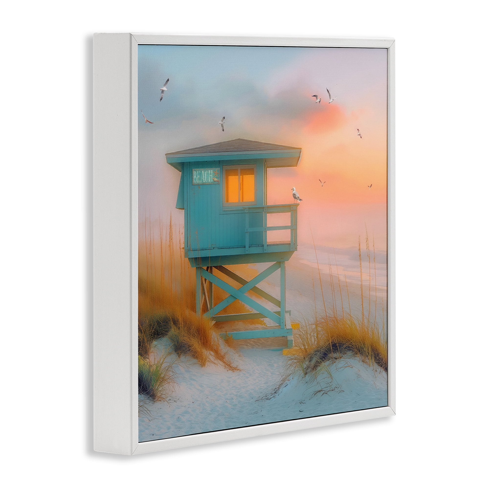 Stupell Industries Coastal Charm Beach Coastal Painting White Framed Art Print Wall Art, 24 x 24