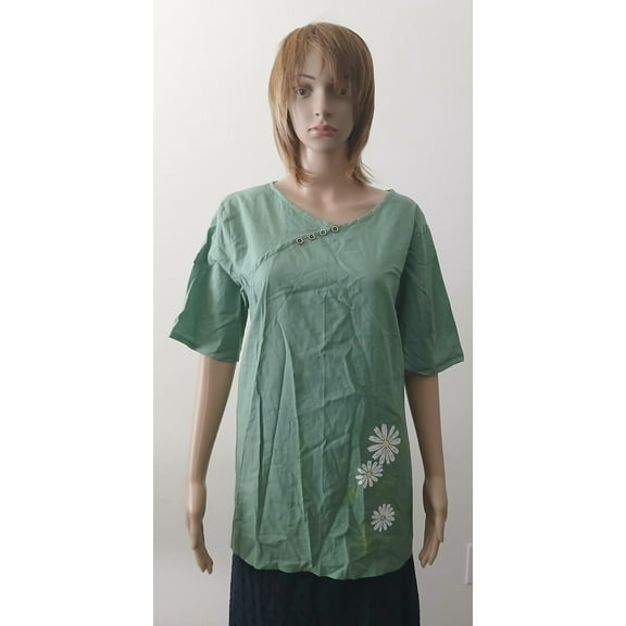 Women’s Blouse Green White Flower Size XXL