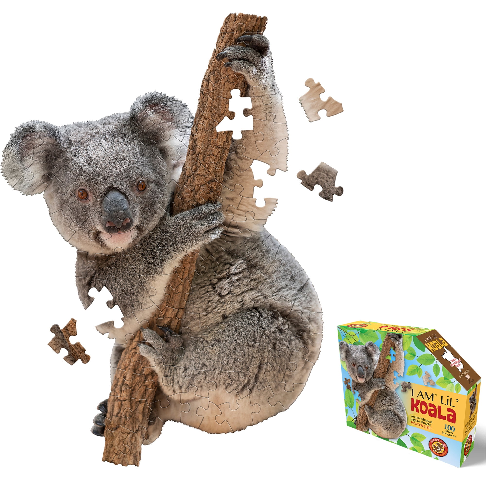 Madd Capp LiL' KOALA 100 Piece Jigsaw Puzzle For Ages 5+ - 4020 - Unique Animal-Shaped Border, Poster Size when completed, Oversized Puzzle Pieces For Easy Handling, Includes Educational Fun Facts