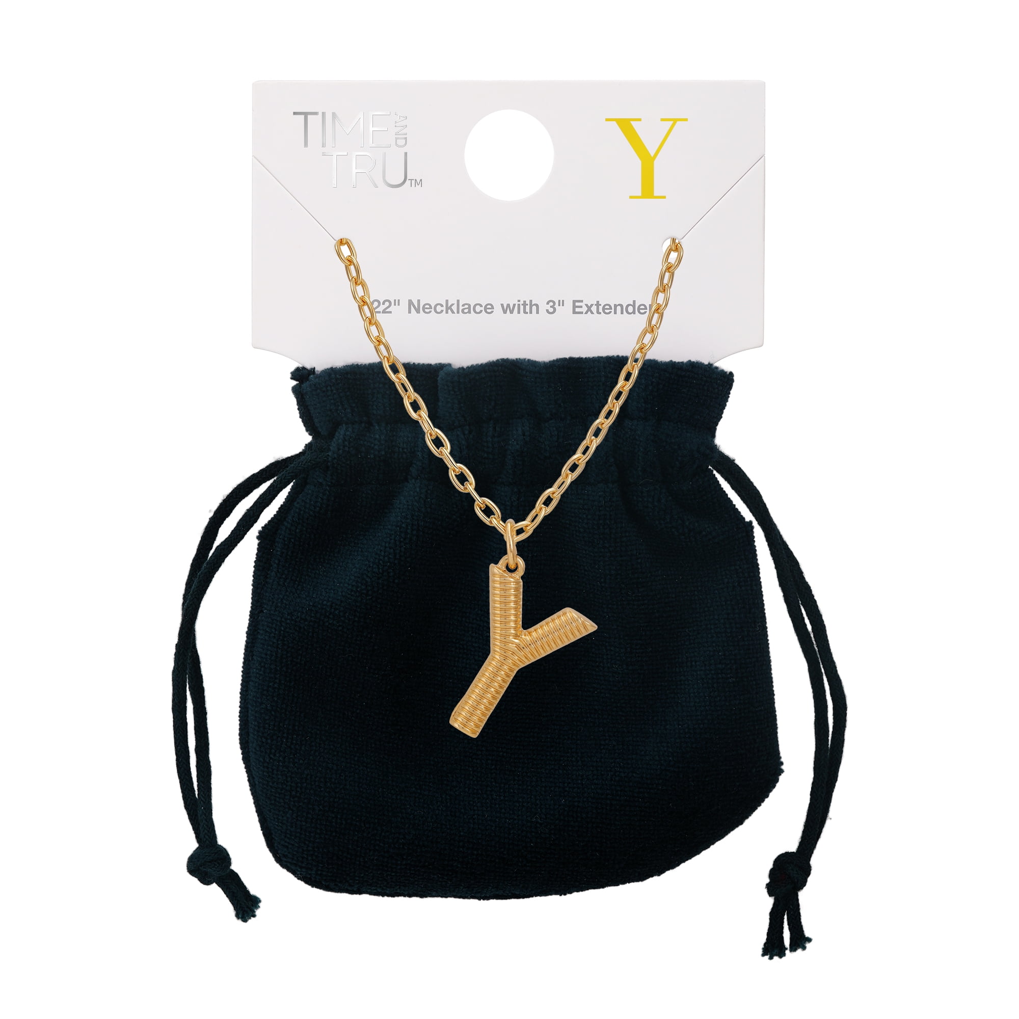 Time and Tru Women's Goldtone Initial Y Necklace with Giftable Pouch