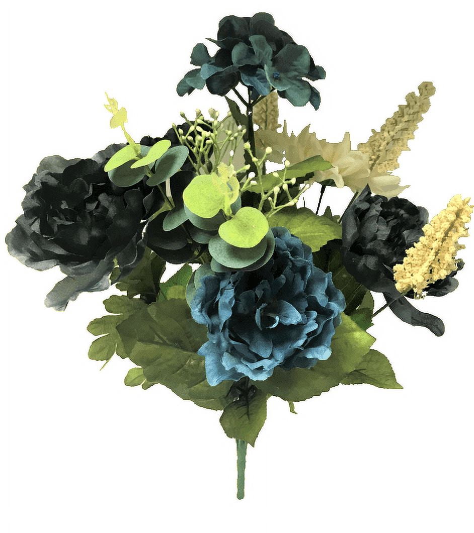 Mainstays 20" Navy Peony Blue Hydrangea Cream Dahlia Artifical Flower Bouquet