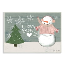 Stupell Industries I love Snow Snowman Wood Texture Holiday Word Design Wood Wall Art By Artist Katie Doucette