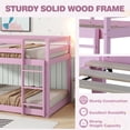 thumbnail image 5 of UHOMEPRO Twin Over Twin Bunk Bed for Kids, Solid Wood Low Floor Bunk Bed with Safety Rail and Ladder, Heavy Duty Kids Bunk Bed, Space-Saving Bed Frame for Bedroom, Pink, 5 of 13