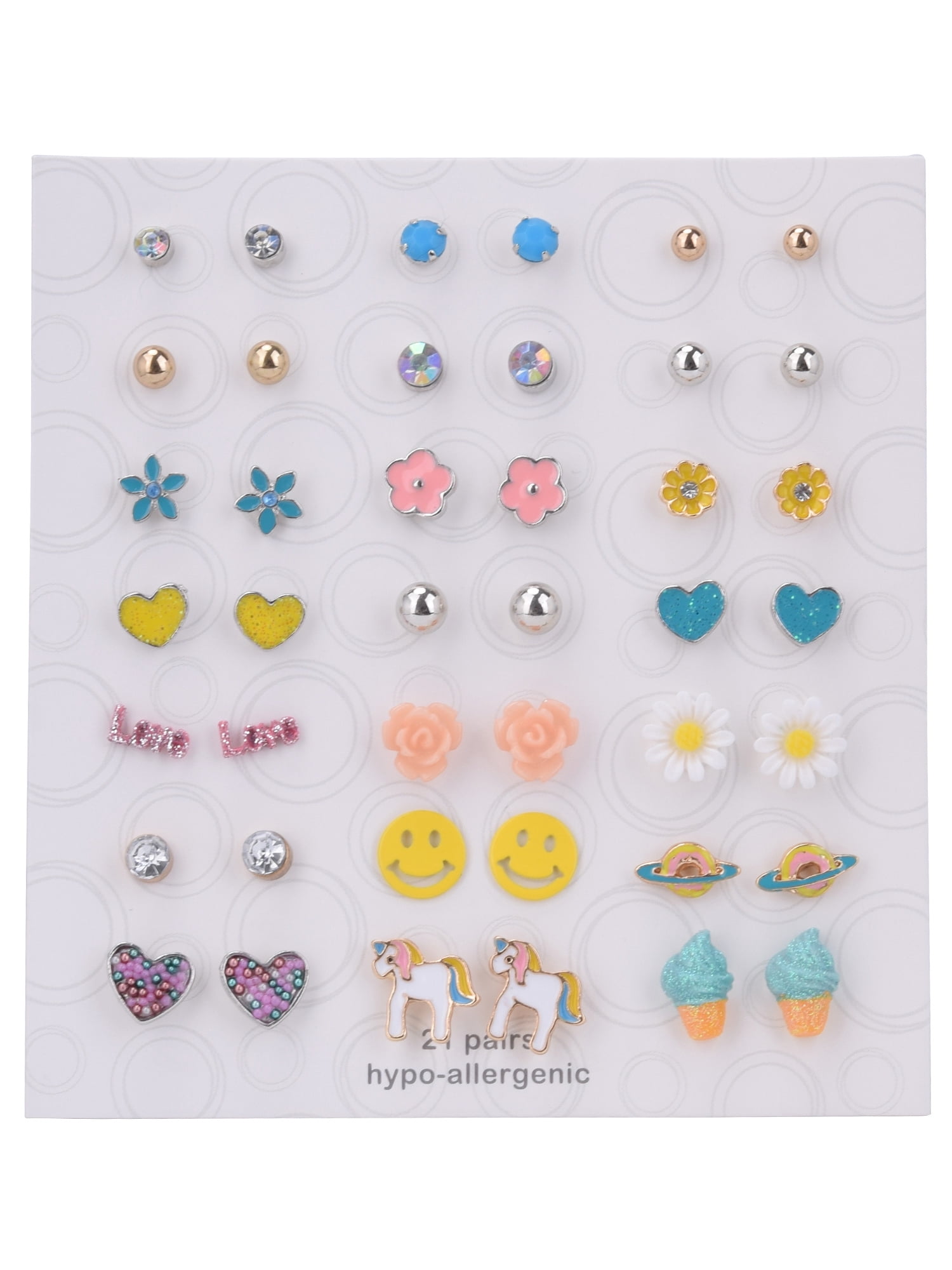 Wonder Nation Gold and Silver Tone Heart, Flower and Whimsy 21 Pair Adult Female Womens Earring Set