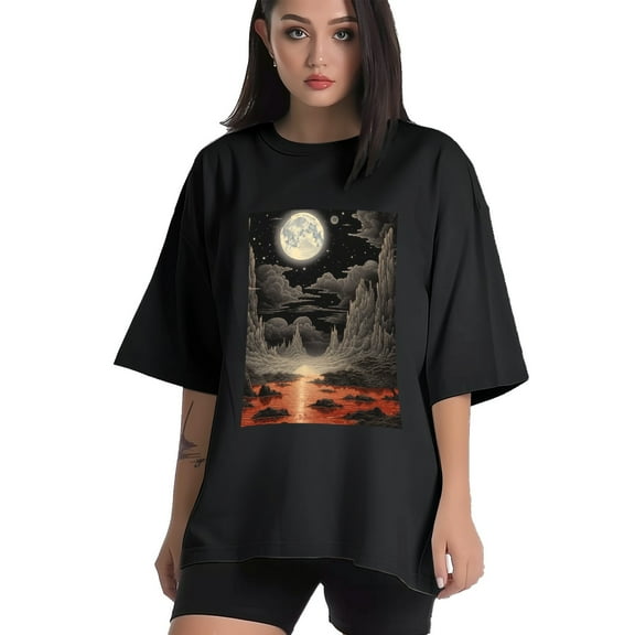 Plus Size Shirt for Women Black Tops for Women Short Sleeves Shirt for Women The Valley At Night 1 T Shirt Crewneck Shirt for Women XS