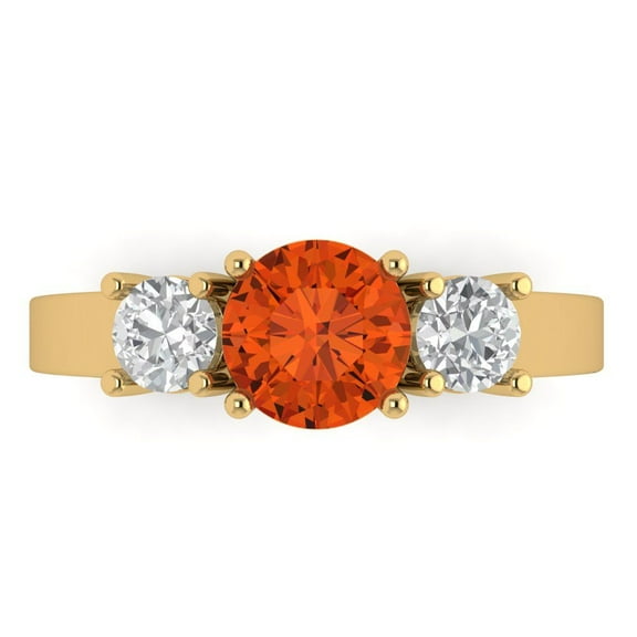 Clara Pucci 14K Yellow Gold 1.5ct Red Three-Stone Ring for Women