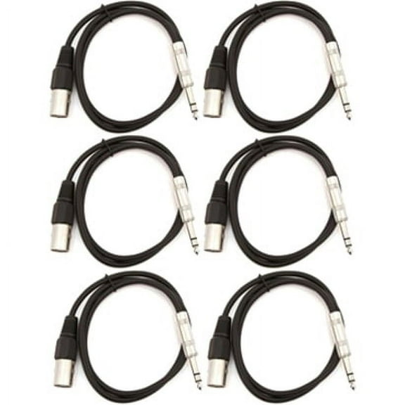 Seismic Audio SATRXL-M2, 6 Pack of Black 2' XLR Male to TRS Patch Cables