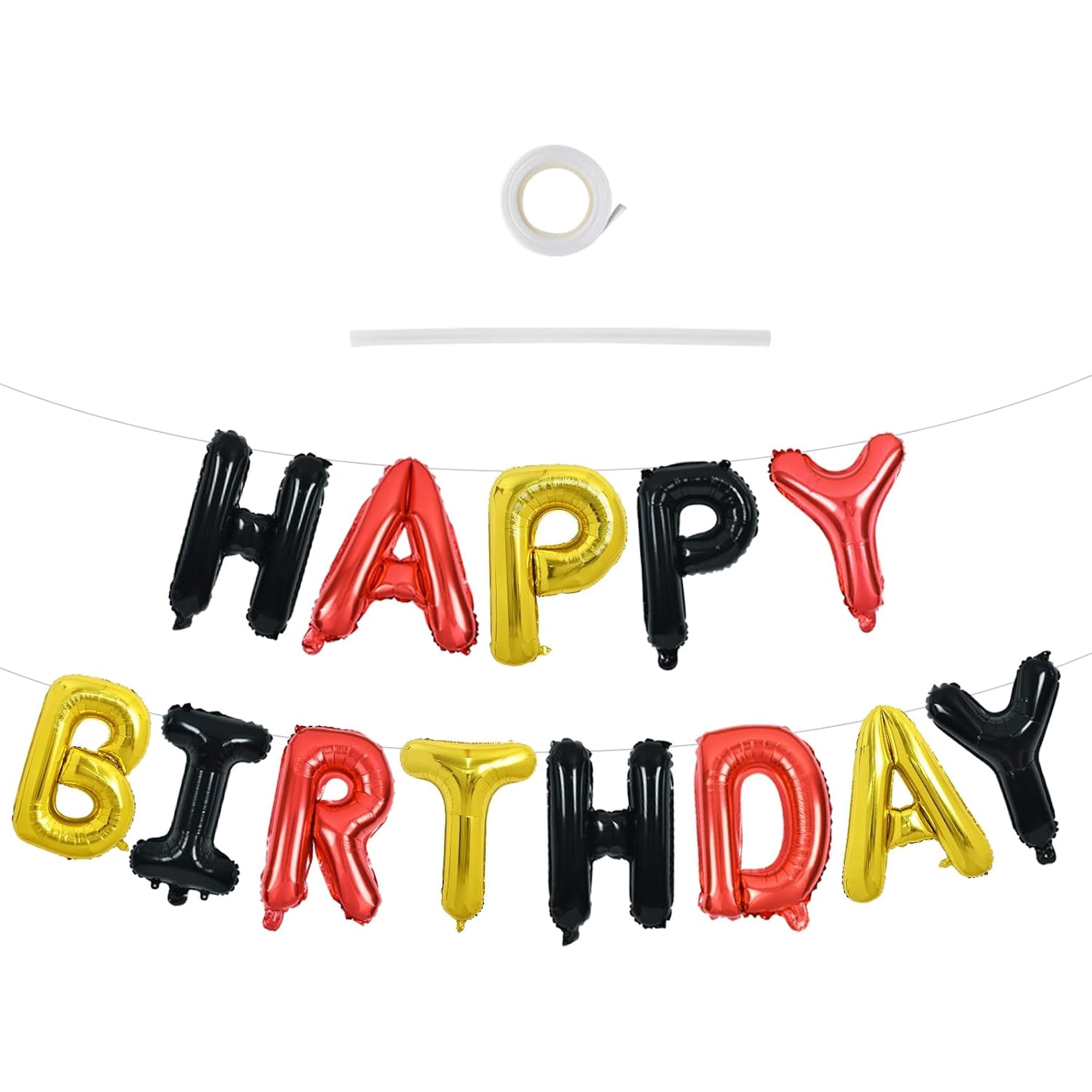 Black Red Gold Happy Birthday Balloon Banner Decor for Boys Girls | 16 Inch Reusable Foil Letter Sign Classic Cartoon Themed Birthday Party Supplies