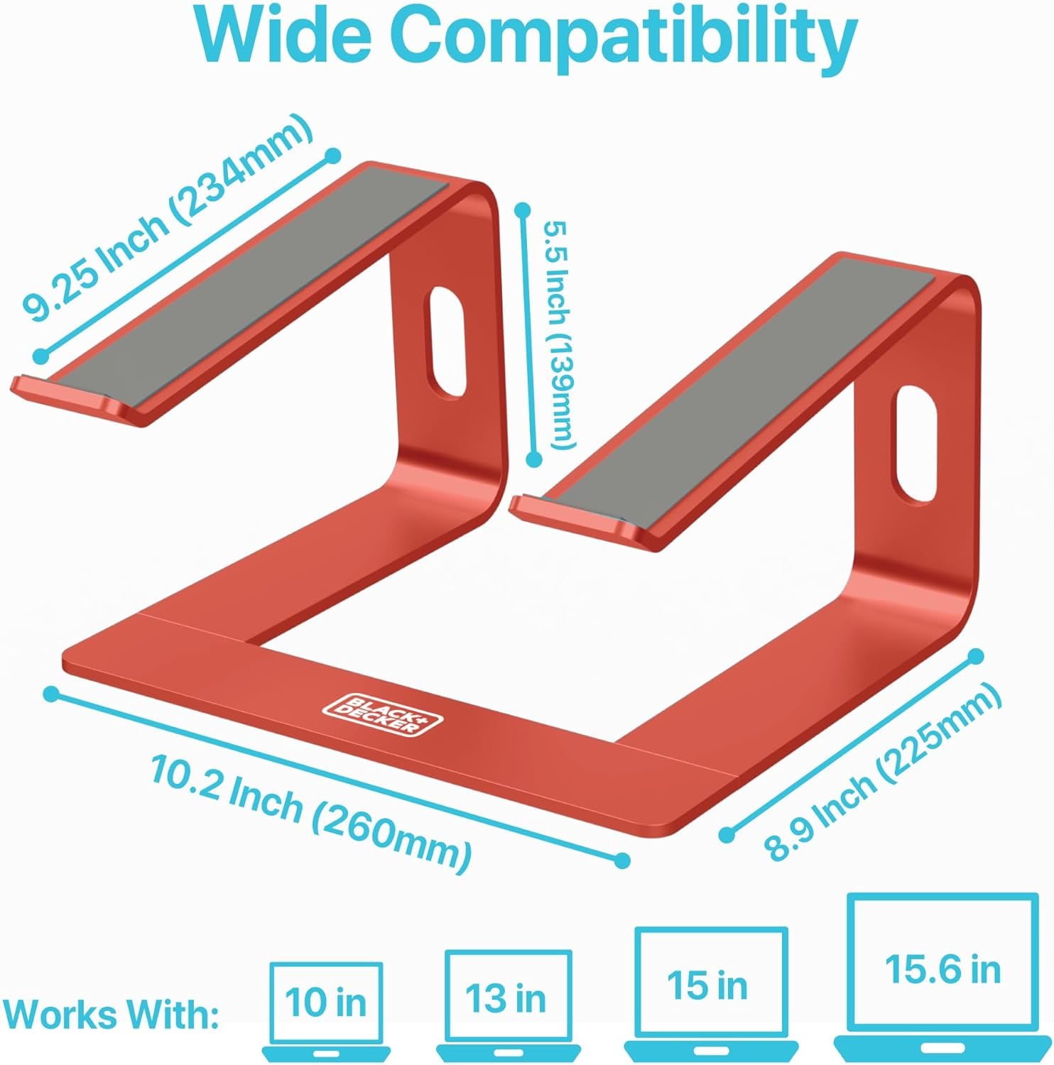 BLACK+DECKER Laptop Stand for Desk, Ergonomic Laptop Stand for Desk, Laptop Riser for Macbook Notebook Computer, Laptop Holder Computer Stand, Durable Aluminum Laptop Accessories
