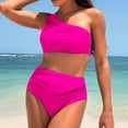thumbnail image 1 of WILLBEST Traje de Baño con Faja conjuntos de Bikini para Mujer Traje de Baño de Dos Piezas de Un Hombro Cintura Alta Cuello Asimétrico Malla Fruncida con Recorte, 1 of 3