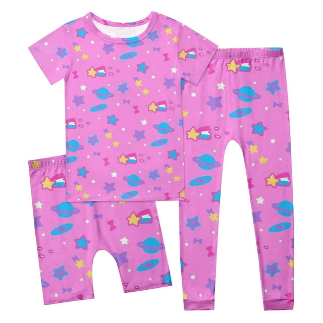 Utlike Ensemble de Pyjamas pour Garçons 3 Pcs Col Rond T-Shirt à Manches Courtes Shorts Pantalons Vêtements de Nuit Ensemble Trois Pièces Unisexe Tenue Populaire pour Garçons Taille 2 Ans-3 Ans