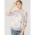 thumbnail image 2 of BluCasual De GaCon Estampado Floral De Man3/4 Con Volantes PaMujer Blanco XS, 2 of 6