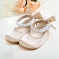 thumbnail image 2 of Zanarzt Toddler Summer Shoes Infant Baby Girls Mary Jane Flats Non Slip Rubber Sole with Bownot Toddler First Walkers Princess Wedding Dress Shoes Beige,US 4.5, 2 of 6