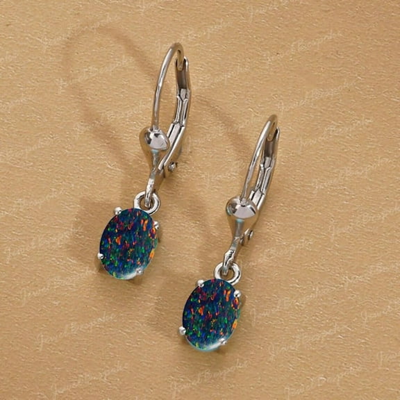 Beautiful Black Opal Earring, Drop and Dangle Earring, Earrings for Women, Black Gemstone Opal Studs, Leverback Dainty Earring,Gifts For Mom