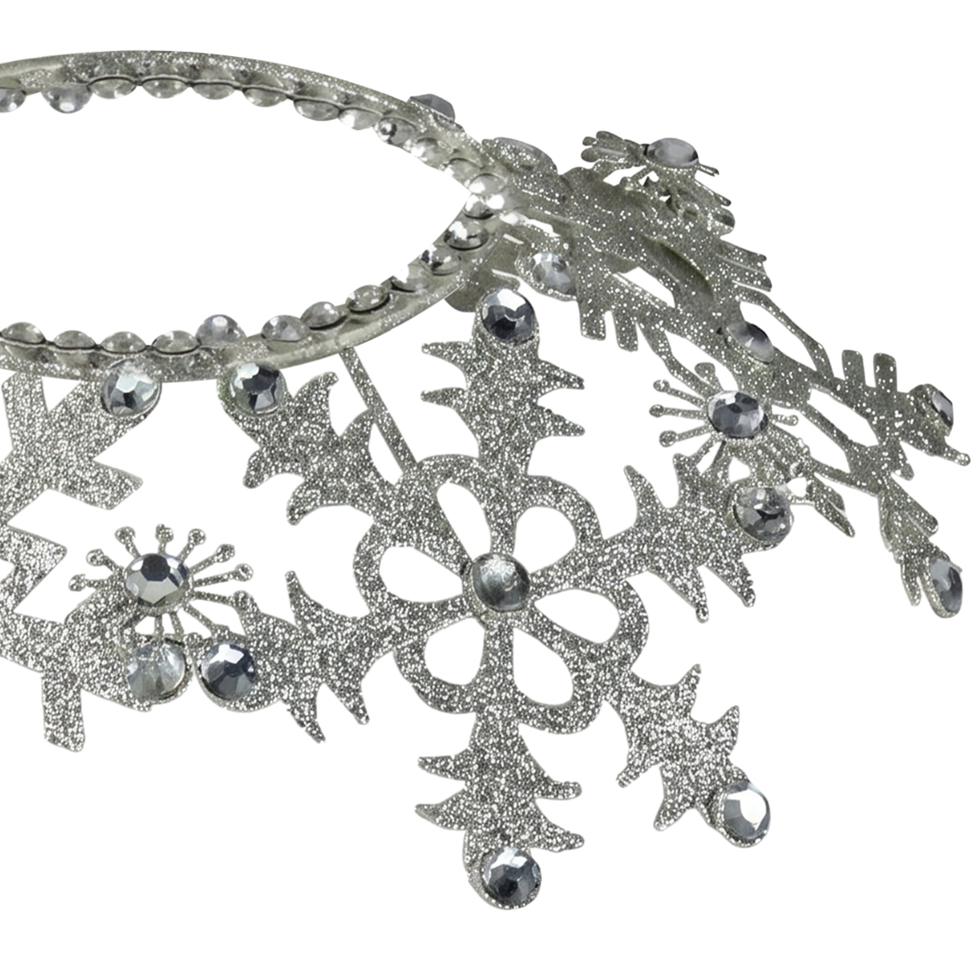 Melrose 9" Snowflake Glittered and Jeweled Christmas Pillar Candle Holder - Silver