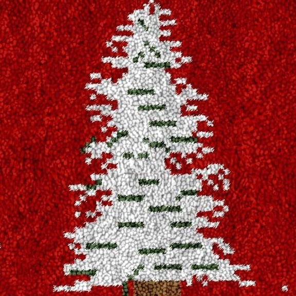 White Tree Red Christmas Latch Hook Rug Kits for Kids Beginner Easy Printed Canvas Crochet Yarn Embroidery Mini-Carpet Hook and Latch Kit Children Handmade Craft 30x30cm