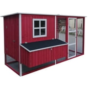 Red Wooden Chicken Coop with Run for 4-6 Chickens, Outdoor Waterproof Hen House