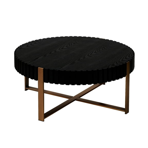 Modern Home Coffee Table, 31.5" Round Black With Stable Support For Living Area Drum Table 31.5 Inch. Solid Metal Pedestal. Black, Room, Bedroom. Easy To Put Together And Use