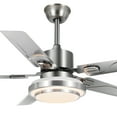 thumbnail image 2 of 48" Stainless Steel Ceiling Fan with LED Light - 5 Blade Industrial Chandelier Fan, 5000 CFM Brushed Silver & Remote Control, Adjustable Downrod (10''/20'') for Restaurant/Loft, Anti-Rust Iron Frame, 2 of 8