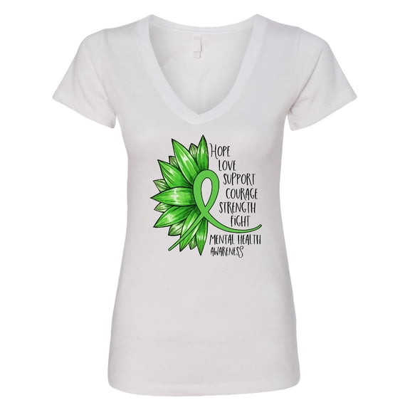 Inktastic Mental Health Awareness Green Sunflower Ribbon Women's V-Neck T-Shirt