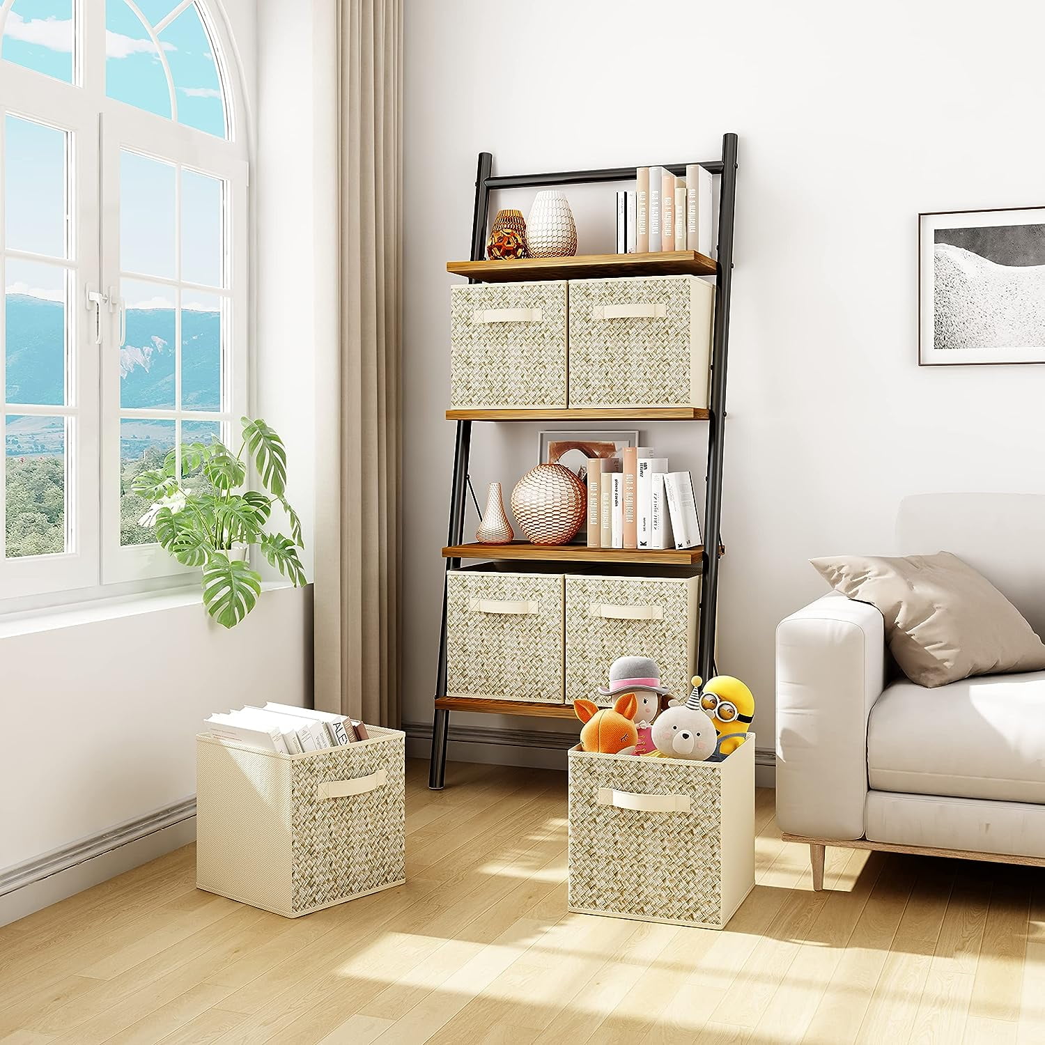 Werseon 11 Inch Storage Cubes with Handle, Set of 6 Foldable Cube Storage Bins, Collapsible Fabric Storage Boxes for Organizing Closet Bins-Beige