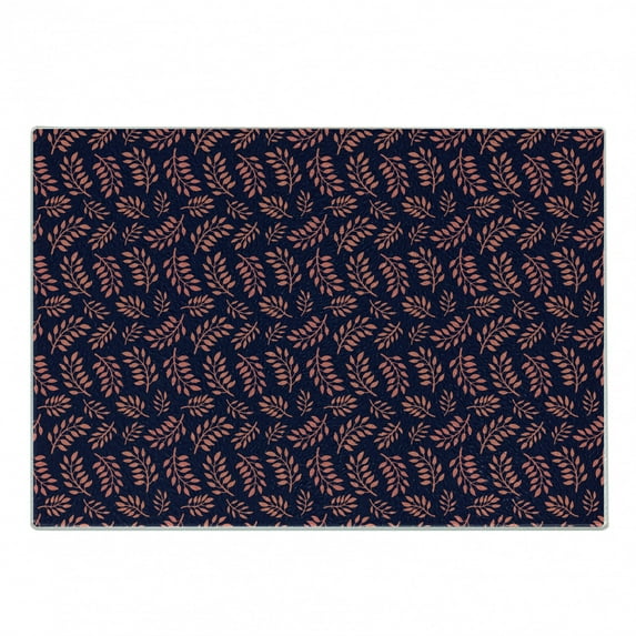 Coral and Navy Cutting Board, Continuous Pattern with Leafy Branches Abstract Bicolour Design, Decorative Tempered Glass Cutting and Serving Board, in 3 Sizes, by Ambesonne