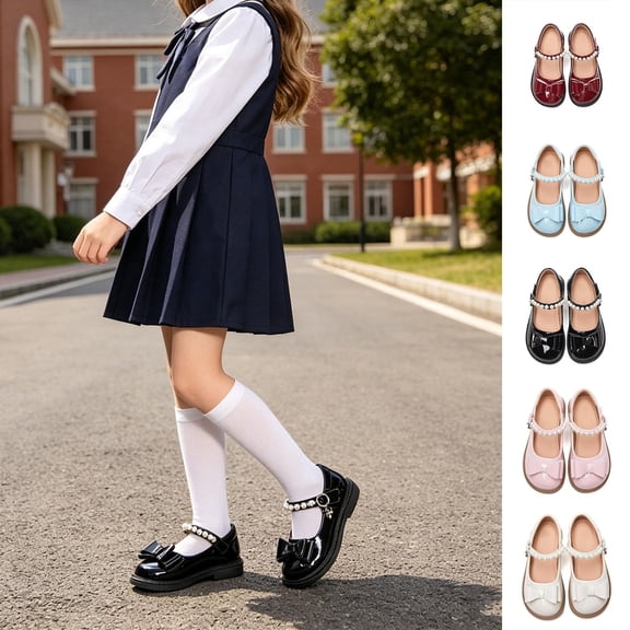 KKBOTIVE Toddler Girls Mary Jane Dress Shoes Pearl School Uniform Strap Ballet Adjustabl Flower Girl Wedding Party Pumps 5.5-6 Years