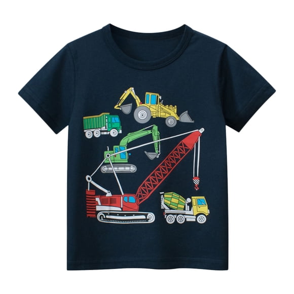 WUANDIXFA T-Shirts pour Bébé Garçon en Coton à Manches Courtes, Mignon T-Shirt Graphique d'Été pour Garçons, T-Shirt Respirant pour Garçons, Chemise Légère pour Garçons, Bleu Foncé, 4-5 Ans