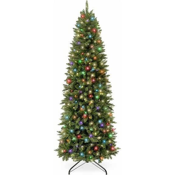 Prelit Pencil Christmas Tree, 4.5ft Premium Artificial Tree, Realistic Lighted Spruce Holiday Decor w/ 2-in-1 LED Lights, Base