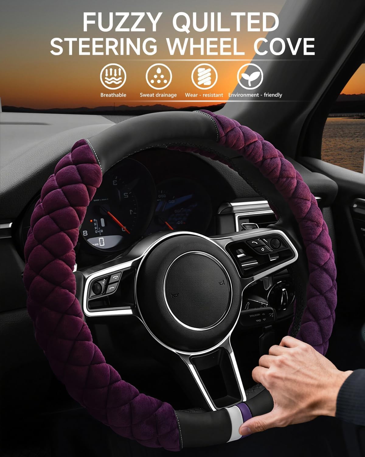 Universal 15 Inches Car Steering Wheel Cover Fluffy Winter Plush Steering Wheel Cover, Purple
