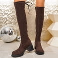 thumbnail image 2 of Willtoo Boots for Women Round Toe Knee High Boots, Faux Suede Back Drawstring Comfortable Tall Boots, Chunky Block Heel Platform Casual Dress Boots, 2 of 6