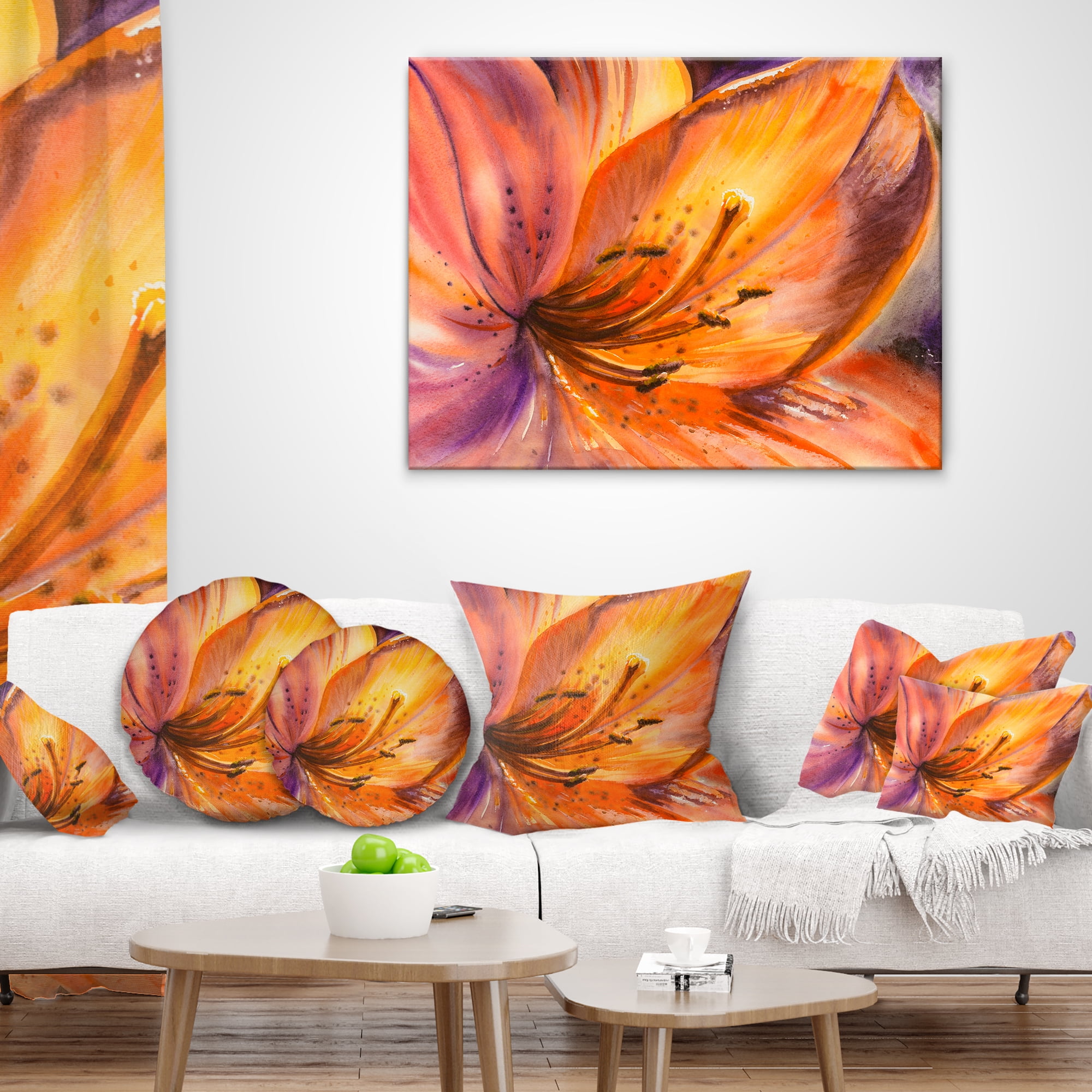 Designart Orange Lily Flower - Floral Throw Pillow - 12x20