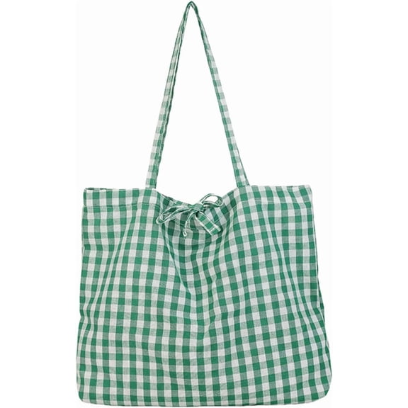SPEKSEE Gingham Tote Bag Vintage Shoulder Tote Lightweight Shoulder Bag Gingham Large Capacity Handbag