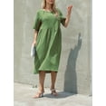 thumbnail image 6 of Liacowi Women Short Sleeve Swing Sundress Summer Cotton Linen Boho Beach Flowy T Shirt Dresses with Pockets, 6 of 9