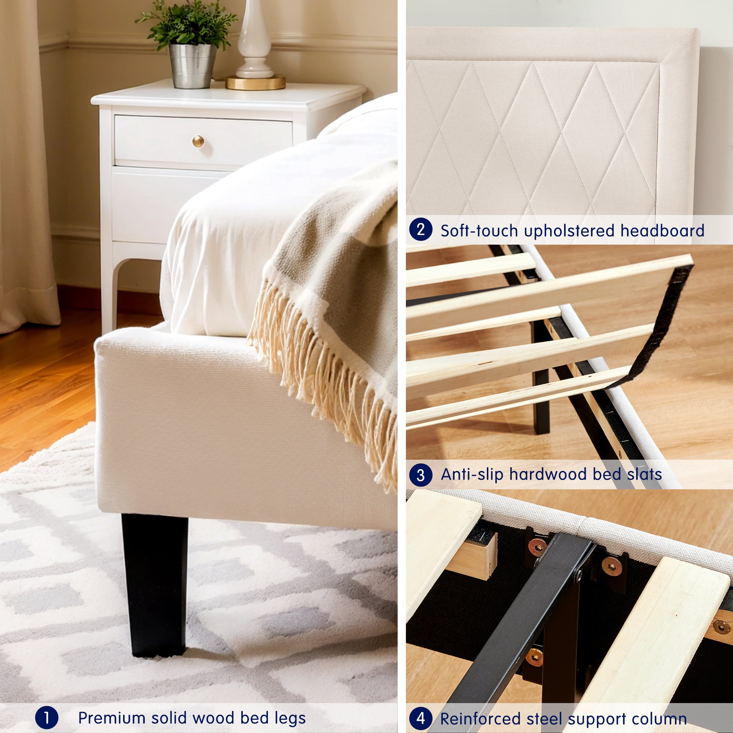 Modern Upholstered Bed Frame,Solid wood Platform,No Box Spring Needed,Twin,Beige