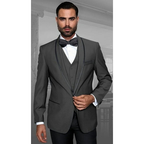 Statement Charcoal Young Mens Modern Fit Wool Tuxedo Genova