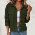 thumbnail image 2 of DeHolifer Women Cropped Shacket Jacket Lapel Winter Button Down Fall Winter Cardigan Corduroy Coat Army Green S, 2 of 5