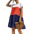 thumbnail image 6 of KOMOO Women Loose Swing Dress Summer Color Block Ruffle Dress Short Sleeve Round Neck One Piece Plus Size, 6 of 8