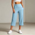 thumbnail image 6 of Textilo Womens Golf Capris Elastic High Waisted Side Slit Stretch Trousers with Pockets Straight Leg Button Pant Golf Yoga Work Lightweight Summer Casual Clothes,Sky Blue M, 6 of 6