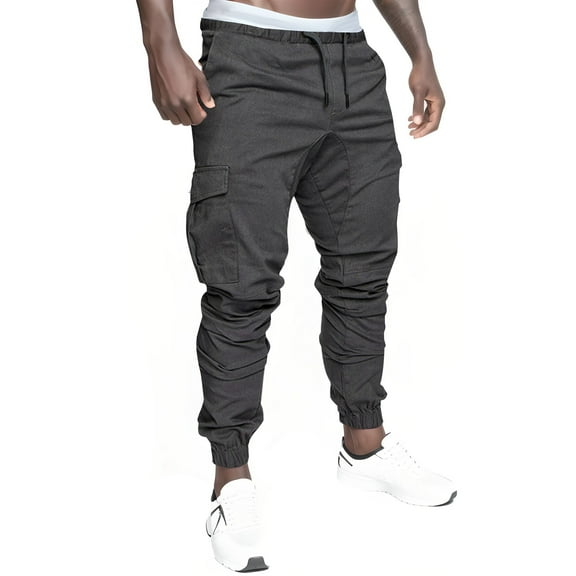 Male Cargo Pants Men's Autumn Outdoor Sports Pants Stretch Elastic Waist Lightweight Work Pants Mens Winter Warm Long Pants Loose Sweatpants with Pockets