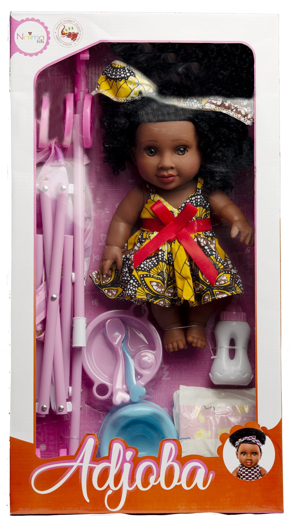 African American Barbie Doll with Realistic Natural Hair and 6 Accessories for Age 3+ by NaimaDolls