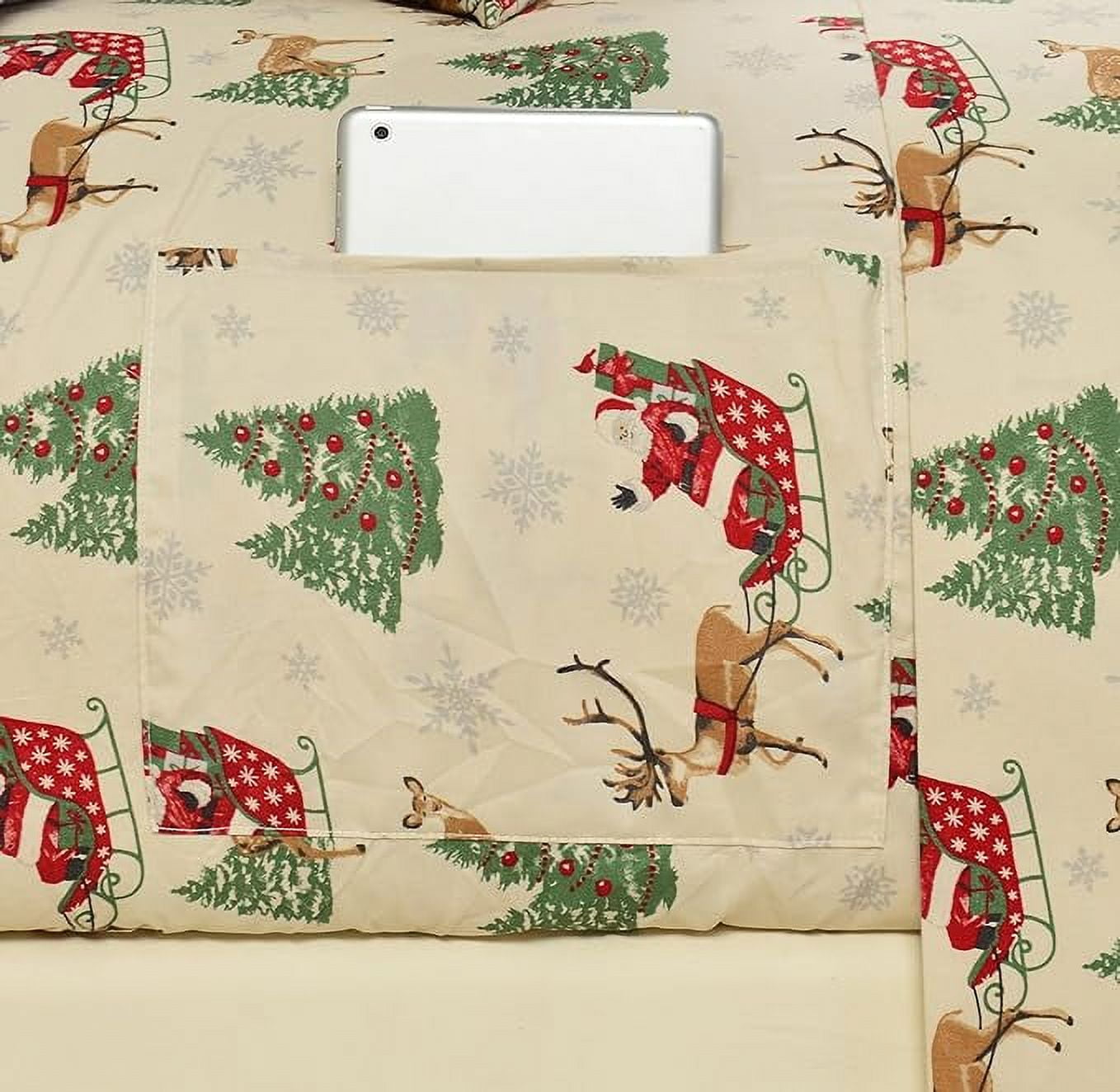 Holiday Pattern 6-Piece Luxury Soft Bed Sheets, 1500 Premium Hotel Quality Microfiber, Wrinkle & Fade Resistant Bedding Set, King, Santa Moose